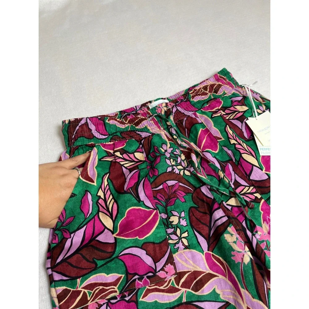 Cynthia Rowley Floral Tropical 100% Linen Wide Leg Bohemian Lightweight Pants M